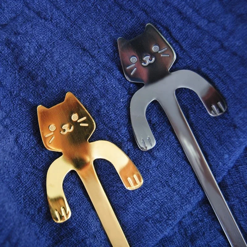 Ложка из нержавеющей стали для перемешивания кофе, молока, сахара, десертная короткая длинная чайная ложка в форме милого кота, дешевая