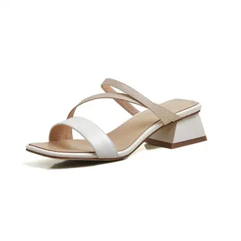 

Summer Brand Women Slipper Fashion Women Narrow Band Sandal Korean Med Heel Slides Vacation Flip Flops Shoes