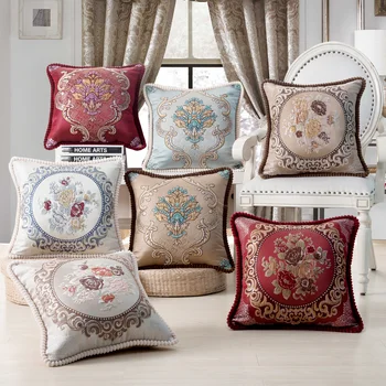 

European Style Luxury Flower Embroidery Cushion Cover Soft Flannelette Decorative Pillow Covers 45*45CM Sofa Chair Pillowcases