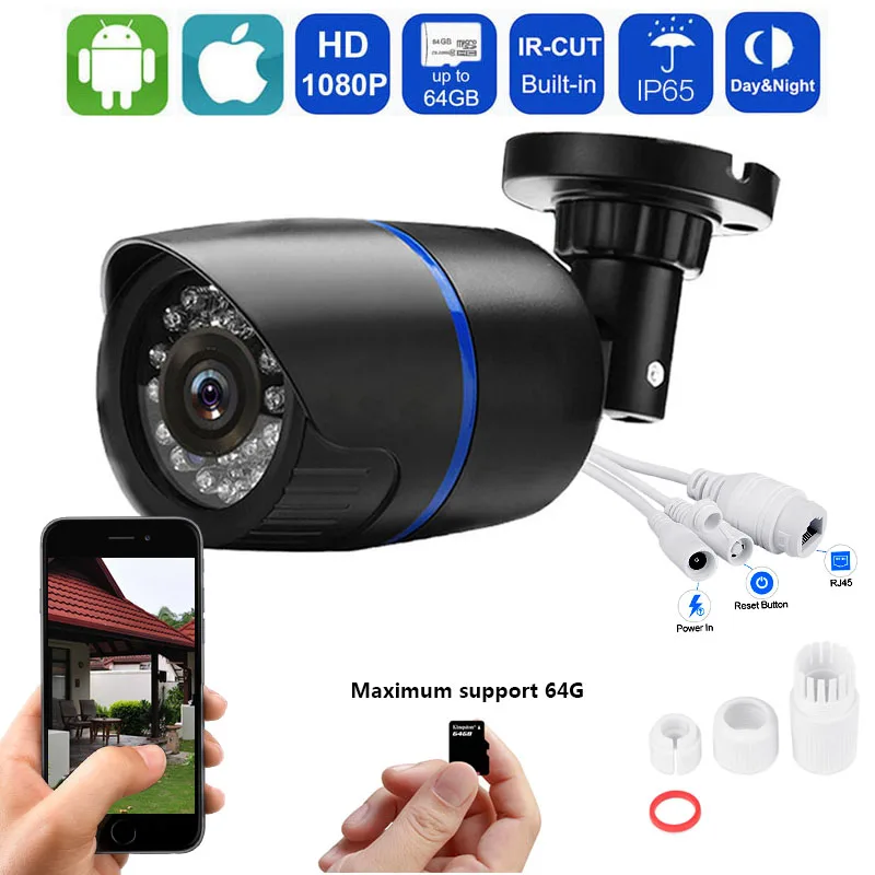 Ip-камера 1080 P, камера безопасности, водонепроницаемая, для улицы, аудио, камера наблюдения, ИК, ночное видение, 720 P, Встроенный слот для sd-карты, приложение Camhi