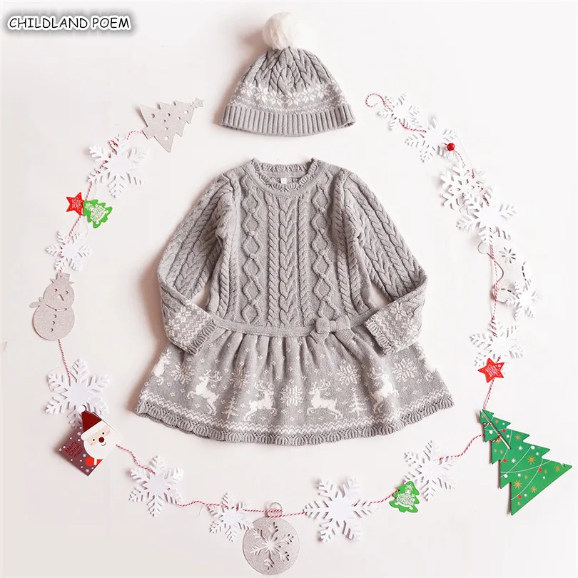 

Baby Girl Clothes Christmas Baby Dress With Hat Long Sleeve Deer Cotton Knitted Baby Clothes For Girl Toddler Girls Dress