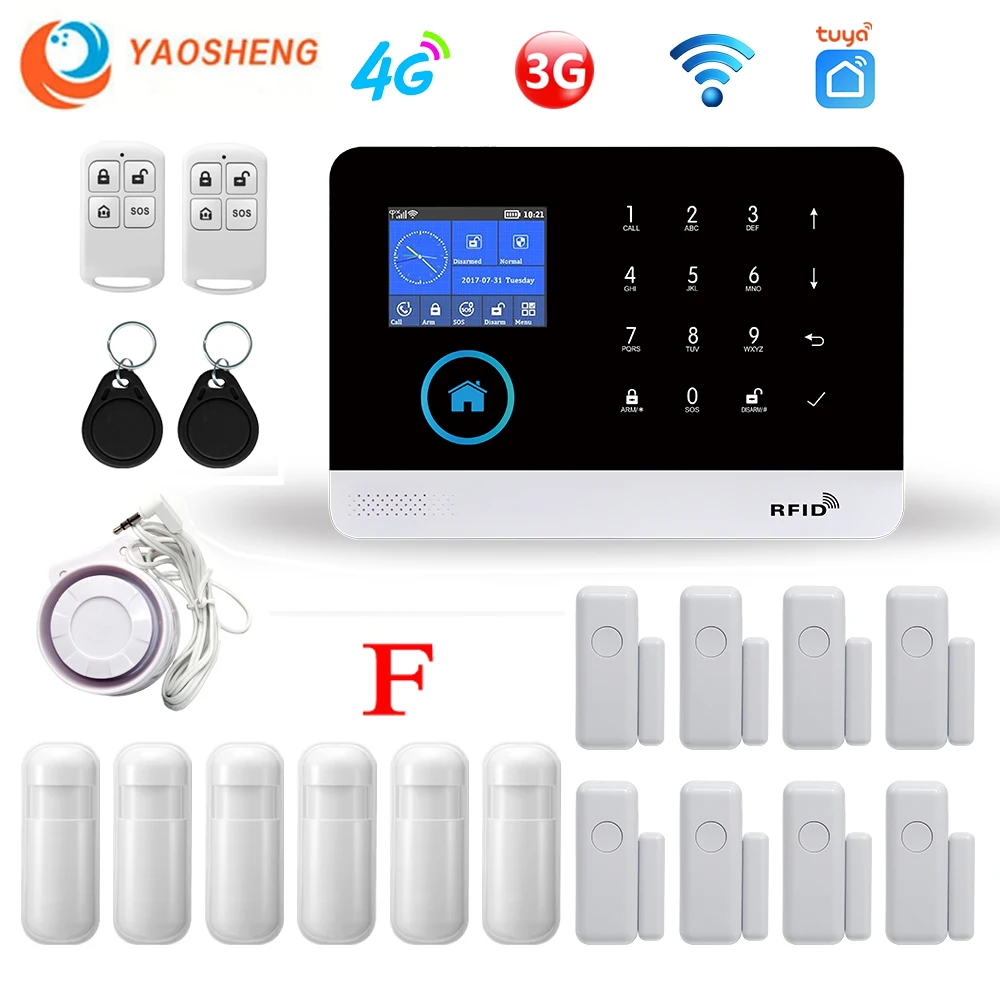 YAOSHENG PG-103 4G 3G GSM Wireless Alarm System Tuya SmartLife APP for Home Security Alarm PIR Sensor Door Sensor Smart Home Kit