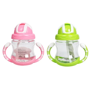 

2pcs 320Ml Baby Bottle Kids Cup Silicone Cute Baby Drinking Water Straw Handle Feeding Bottle - Pink & Green