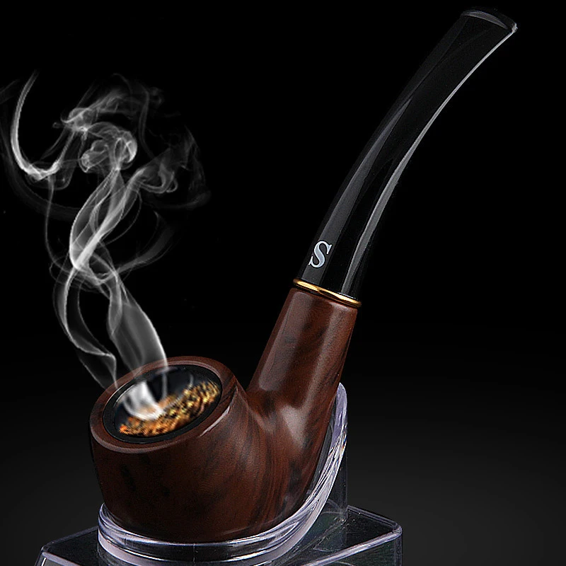 Tobacco Pipe Resin Ebony Wood Retro Bakelite Bending Filter Potable Handheld Smoking Cigarette Accessories Men's Gifts