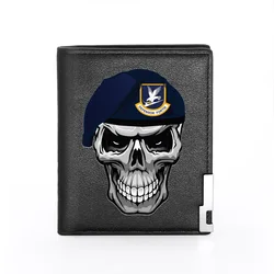 America Air Force Defensor Fortis Skull Leather Wallet Men Women Billfold Slim Credit Card/ID Holders Money Bag Short Purses
