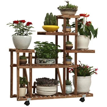 

Flower Shelf Solid Wood Balcony Living Room Fleshy Antiseptic Plant Green Radiant Flower Pot Wrought Iron Indoor Space