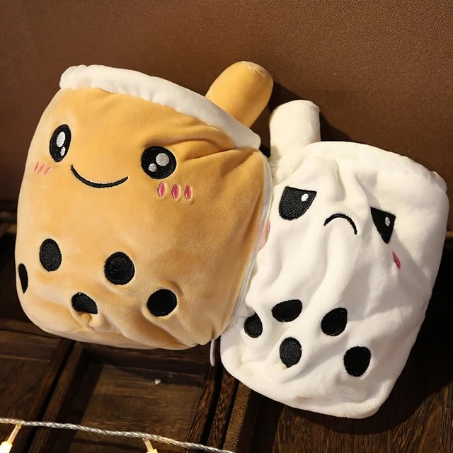 15/25cm Flip Reversible Bubble Tea Juice Cup Plush Toy Stuffed Colorful Emotional Drink Happy Angry Decoration Prop Dropshipping 3
