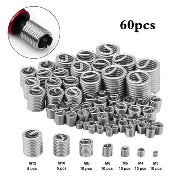 

60pcs M3-M12*(1D-3D) Fastening Thread Repair Insert Kit Set Stainless Steel For Hardware Repair Tools Spiral Wire Screw Sleeve
