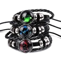 MixMax 12pcs/set 12 Constellations Luminous Handmade Leather Bracelets Snaps Bangles Jewelry Glow in the dark 2