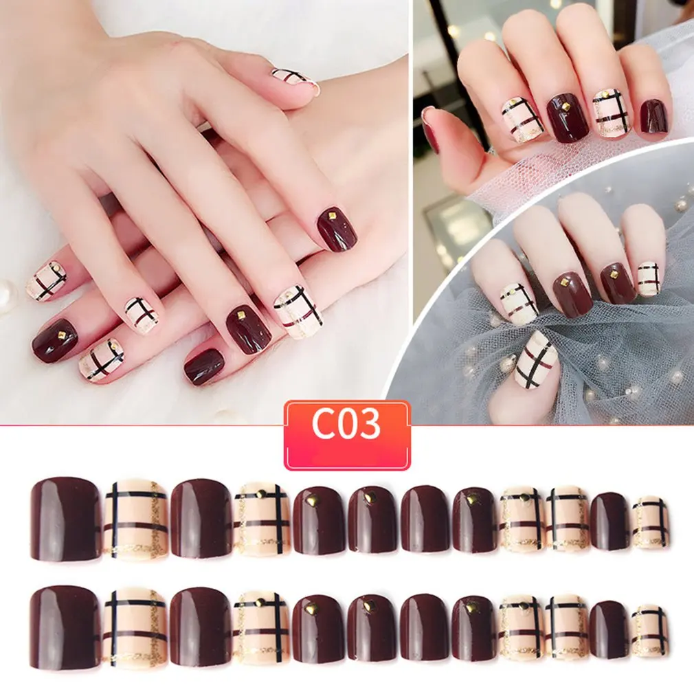 

New Fashion The Bride False Nails Flower Pattern Fake Nails Cute False Nails Short Size Lady Full Nail Tips Trendy Design