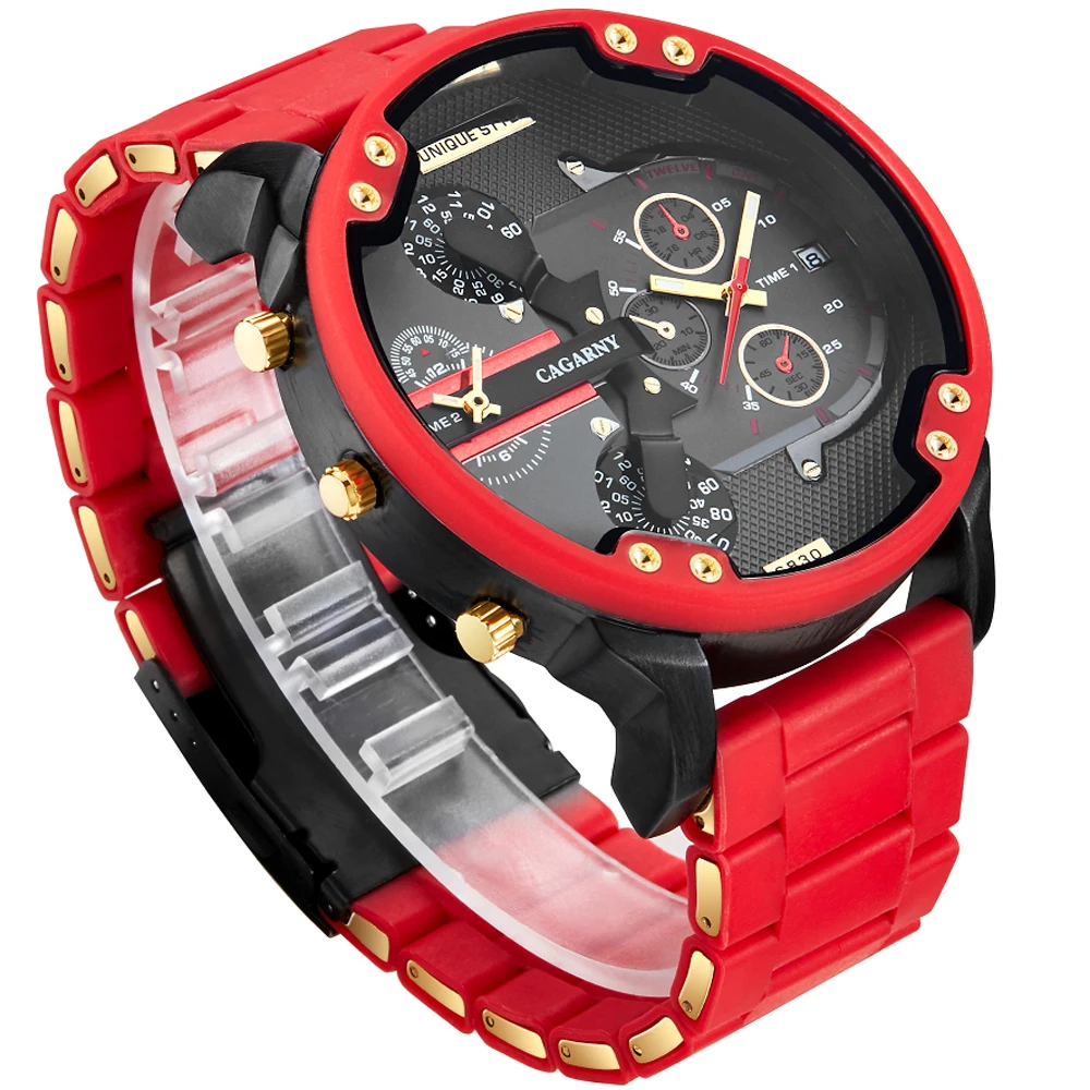 DZ6830 2022 Fashion Mens Watches Gold Steel Red Silicone Sport Watch for Men Quartz Male Clock Dual Time Military Reloj Hombre smael 8093 sport watch men watches waterproof 5bar dual time men s military watches shock resistant alarm clock montre homme