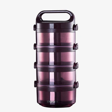Multi-layer Lunch Box High Capacity Stainless Steel Leakproof Food Container Hiking Office School Portable Keep Fresh Bento Box - Цвет: Purple-4