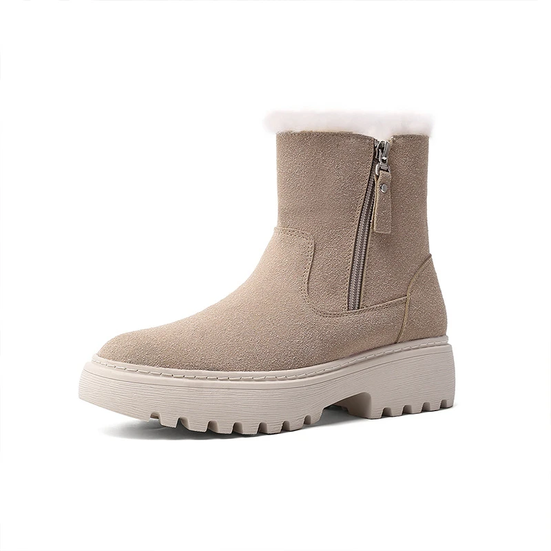 1 Sand color Женские Теплые ботильоны на платформе с круглым носком и боковой молнией; повседневные зимние ботинки до середины икры с плюшевой стелькой; botas mujer43 - Цвет: 1 Sand color