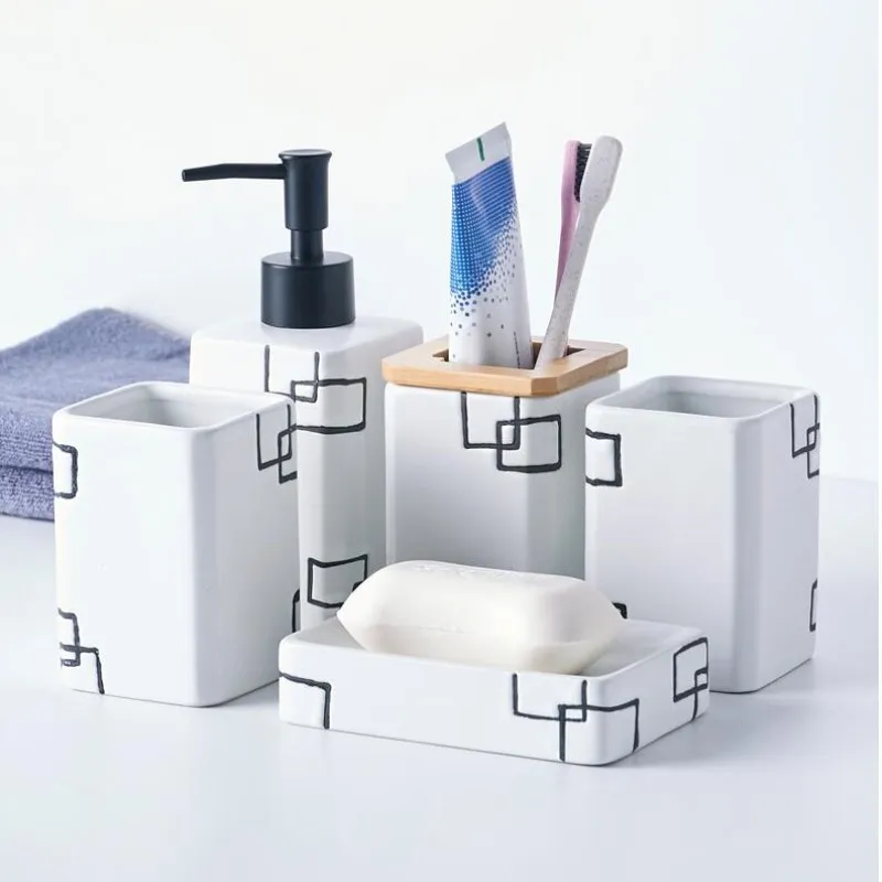 Bathroom Sanitary Ware Set Ceramic Washing Suite Tooth Brush Holder wash Cup Soap Dispenser Toothbrush Holder Household Articles