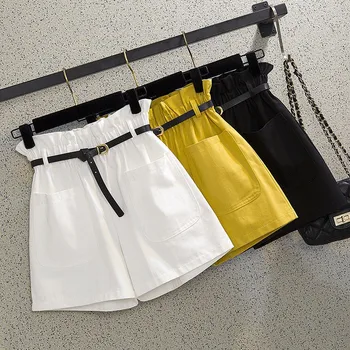 

Summer 2020 New Style WOMEN'S Dress Korean-style Versatile Belt Elastic High-waisted Casual Bud Loose-Fit Wide-Leg Short Pants
