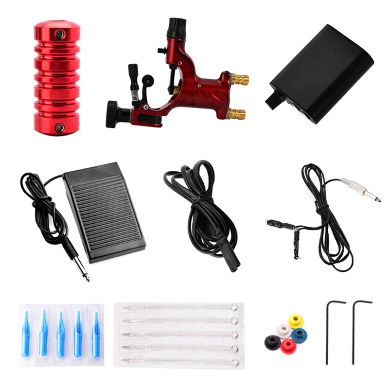 

full-set Rotary Tattoo Machine Power Supply Needles Pedals Hook Line Tattoo Set Equipment Beginners Permanent Makeup Tattoo Kit