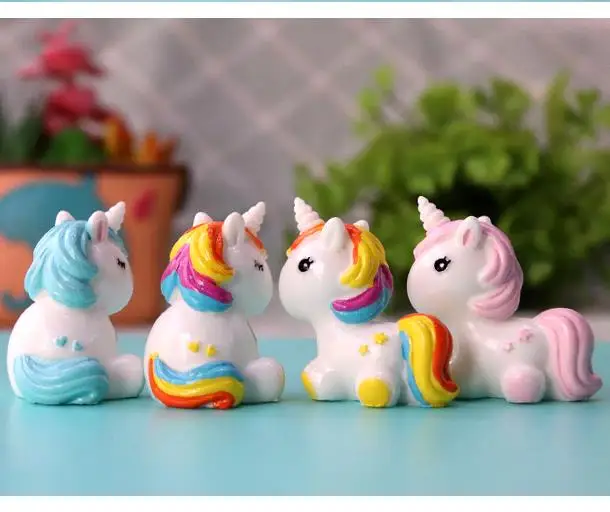4 pcs BAIUFOR миниатюры Красочные Единорог Сказочный Сад, миниатюра суккуленты мини-фигурки пейзаж Декор дома/торт аксессуары - Цвет: 4 pcs