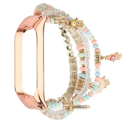 Elegant Beaded Bracelet Strap with Luxury Jewelry Design - Black for Mi Band 8 9 10 (Pink)