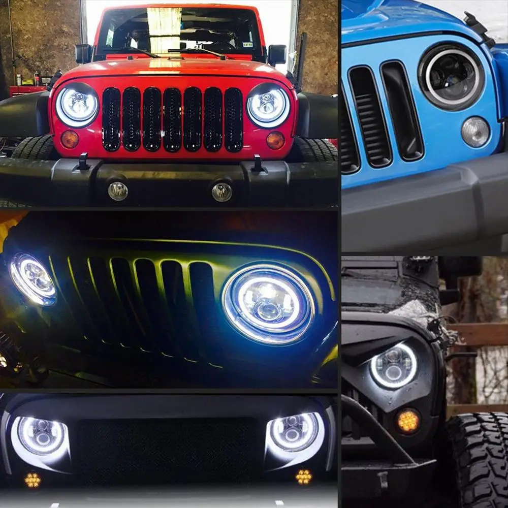 Новинка 2x7 дюймов 45 Вт круглый светодиодный светильник на голову s Halo Angle Eyes Для Jeep для Wrangler для JK LJ TJ CJ головной светильник s внедорожный рабочий светильник