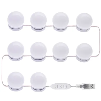 

Wall Stick On Dimmable Hollywood Style Salon LED Mirror Light 10 Bulbs Cosmetic Vanity Lamp Dressing Table 5V USB For Makeup