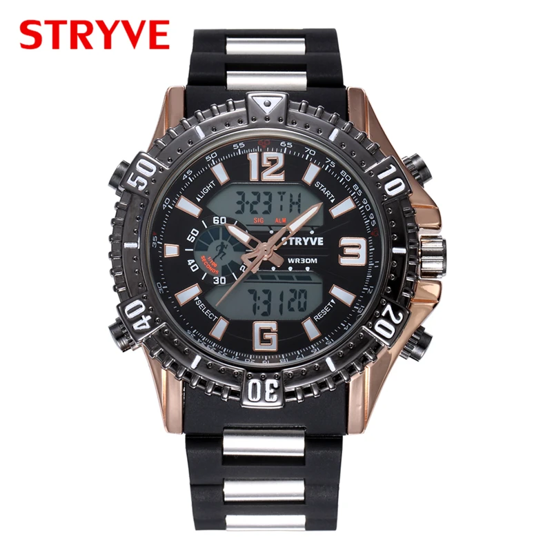 

STRYVE Men Watch Sport Digital Wristwatch Heavy Dial Waterproof Dual Display Quartz Clock Men Luxury Sports Watch Relojes Hombre