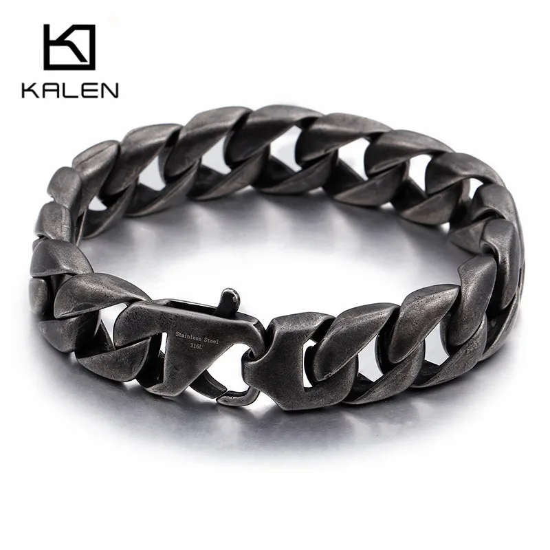 

New Brushed Link Chain Bracelets 22cm Oxidized Dark Hand Chain Men's Bracelet Fashion Homme Stainless Steel Jewelry Gifts