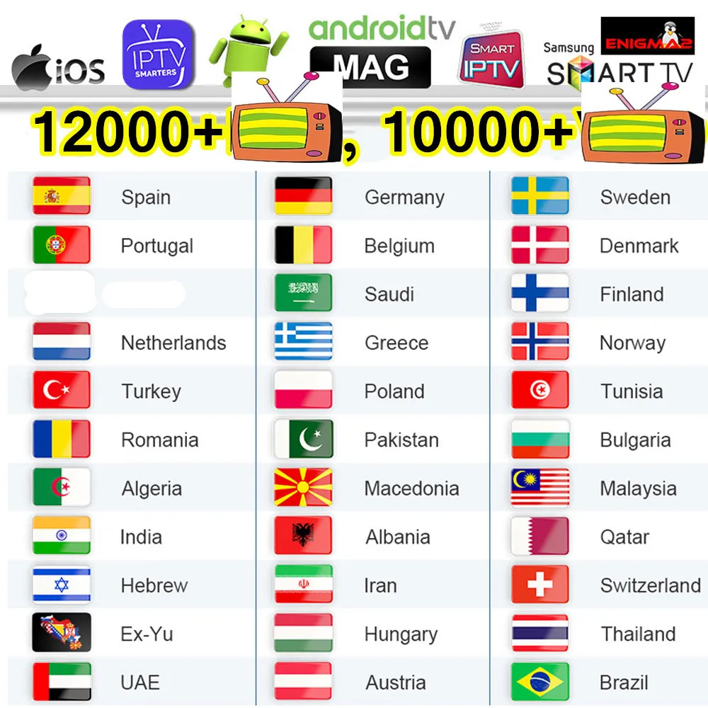 

4K Iptv Sweden Smart Iptv Subscripton M3U List Germany Arabic Poland Greek Iptv Spain Portugal Belgium Canada Czech EX-YU Ip Tv