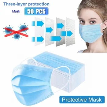

50 PCS NonWoven Thickened protection Masks 3 Laye Thickened Disposable Face masks Mouth Antibacterial Anti-Dust masks