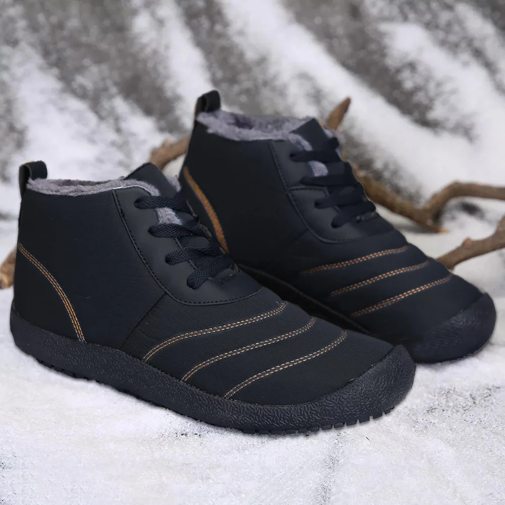 Зимние мужские ботинки водонепроницаемые удобные зимние ботинки теплые ботильоны на меху мужская повседневная легкая обувь мужская обувь D30 - Цвет: Черный