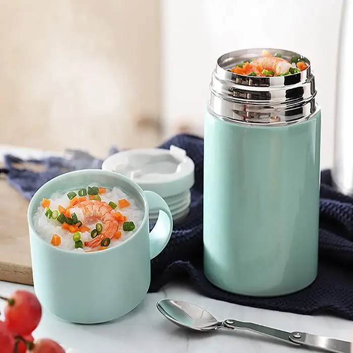 500ml Durable Practical Thermos Bottle Soft Food Simmer Home, Outdoor With Spoon Green/Gold/Silver Bottle
