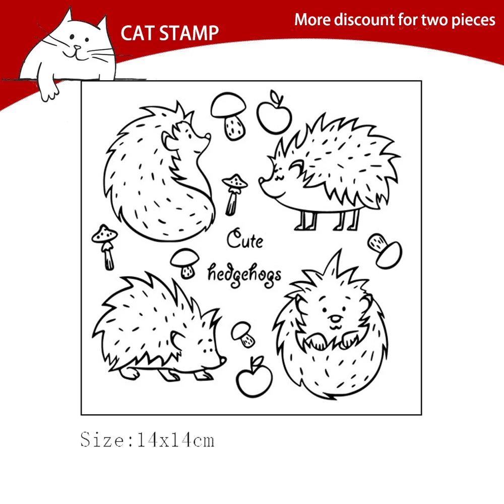 

Hedgehog Eating Mushroom Cutting Dies Clear Stamps For Scrapbooking Card Making Photo Album Silicone Stamp DIY Decorative Crafts