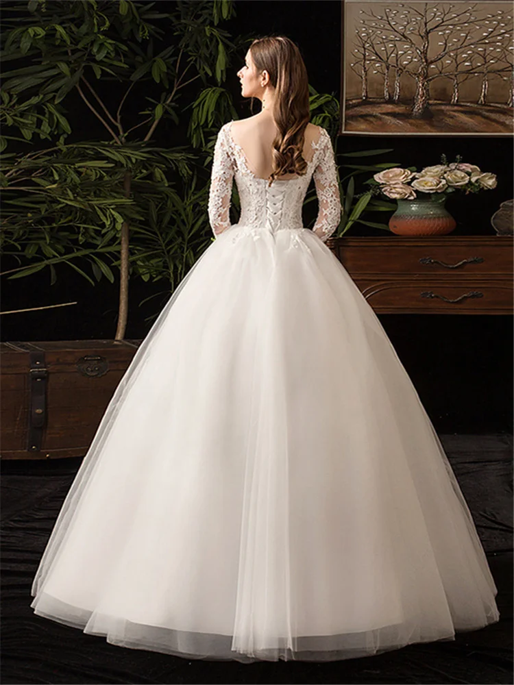 It's YiiYa Wedding Dress Long Sleeve White Wedding Dress Lace Bridal Ball Gowns Elegant O-neck Floor Length Vestido De Novia D35