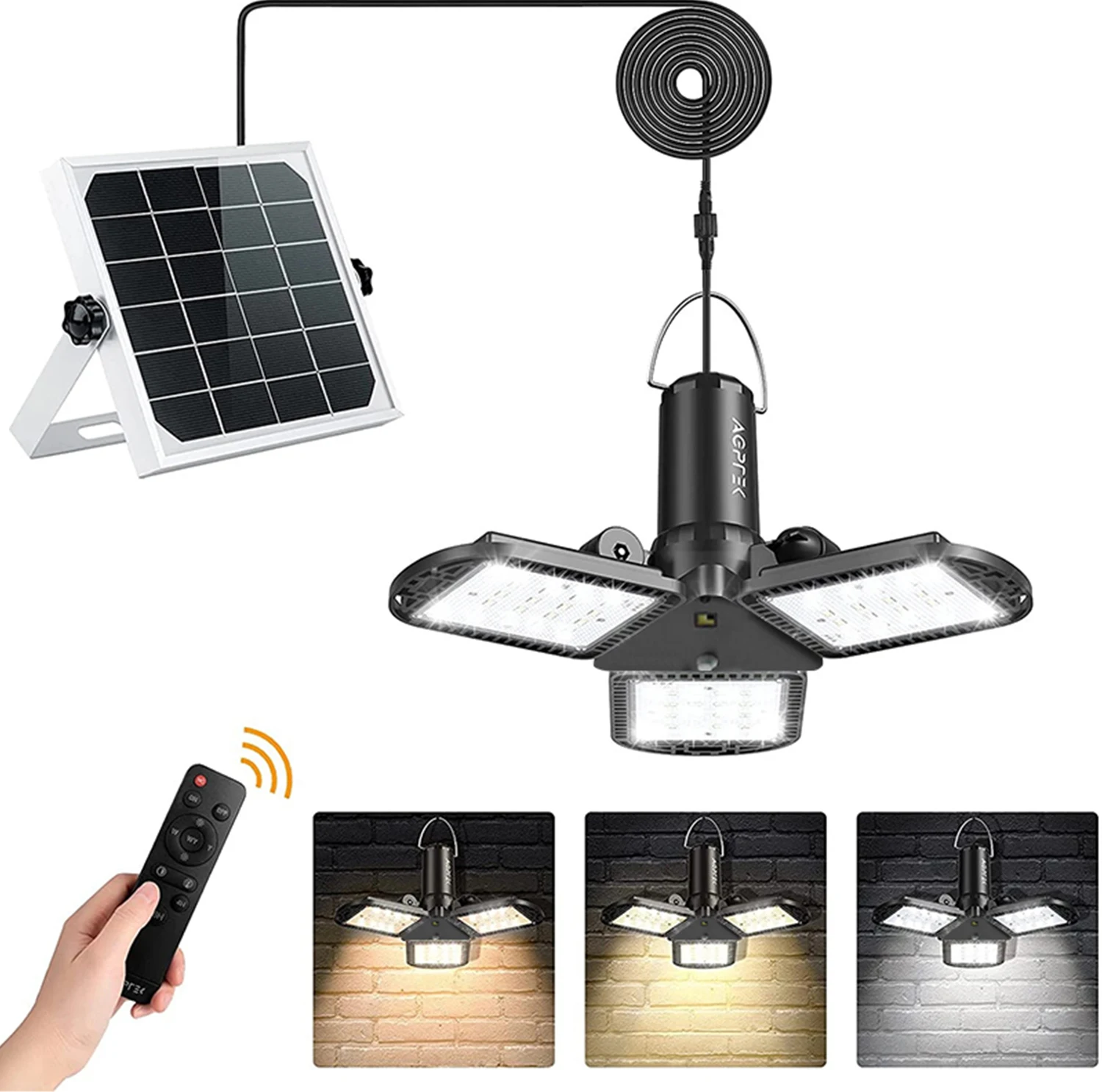 

Remote Solar Pendant Light Outdoor Indoor Motion Sensor 128 LED/1000LM IP65 Waterproof Recess Shed Mode for Garage Garden Porch