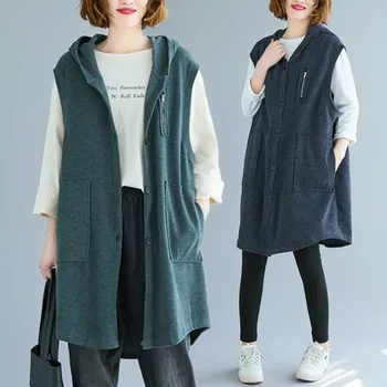 

BIG SIZE 4XL Autumn Women Fashion Elegant Solid Outwear Tops Ladies Female Plus Large Sleeveless Cardigans Hooded Tank Vest Coat