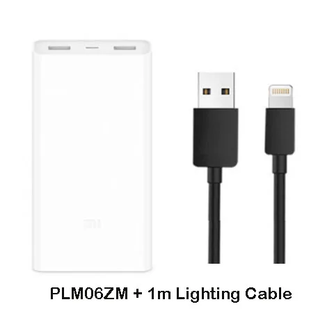 2C Add Lightingcable Xiao mi power Bank 20000mAh 2C портативное зарядное устройство mi внешний аккумулятор power bank 20000 mah Поддержка QC3.0 Dual USB для мобильных телефонов - Цвет: 2C Add Lightingcable