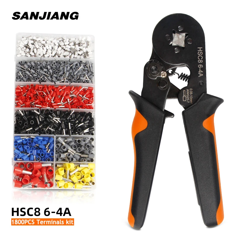 HSC8 6-4 1800PCS Tubular Terminal Crimper kit 0.08-10mm² 25-7AWG Electrical Crimping Pliers alicate crimpador Hand Tools Set 1
