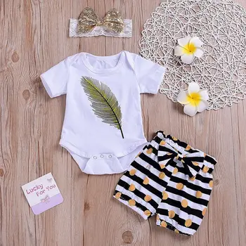 

Baby Clothing Fashion Baby Girls Clothes 3pcs Feather Rompers+Strap Bottoms+Headband Suit Infant Toddler Clothes Jumpsuit