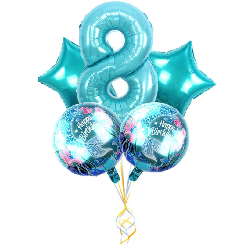 5 шт. Русалка тема синий фольгированные шары 32 дюйма 0-9 номер воздушный шар Дети День рождения украшения детский душ вечерние принадлежности