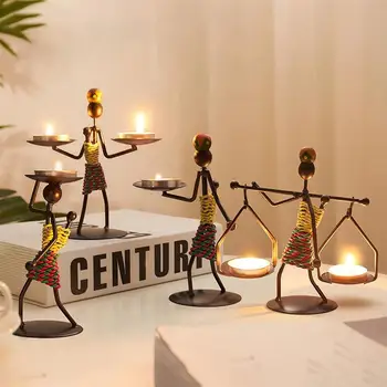 

Candle Holder Wrought Iron with Hemp Rope Twisted Candlestick Creative Tealight Candelabras Candelabras Decor