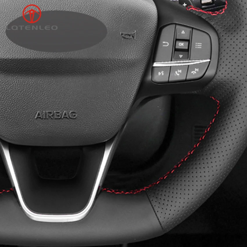 LQTENLEO черная крышка рулевого колеса из натуральной кожи для Ford Focus ST-Line- Focus ST- Fiesta ST
