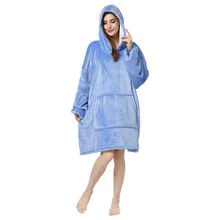 

Women Flannel Longewear Winter Warm Plush Solid Color Bathrobe Hooded Pajamas Sherpa Lined Nightgown Ladies Homewear