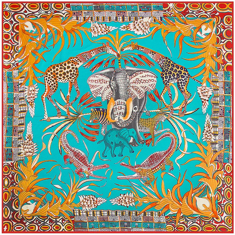 Luxury Brand 100% Twill Silk Scarf Multicolor Horse Square Scarf New Design Print Kerchief Women Neck Shawl Wraps Echarpe 130cm 4