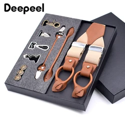 Deepeel 1set 3.5*125cm Fashion Men Suspender Luxury Multi-Set Suit 3/6 Clips Work Business DIY Leather Elastic Male Jockstrap