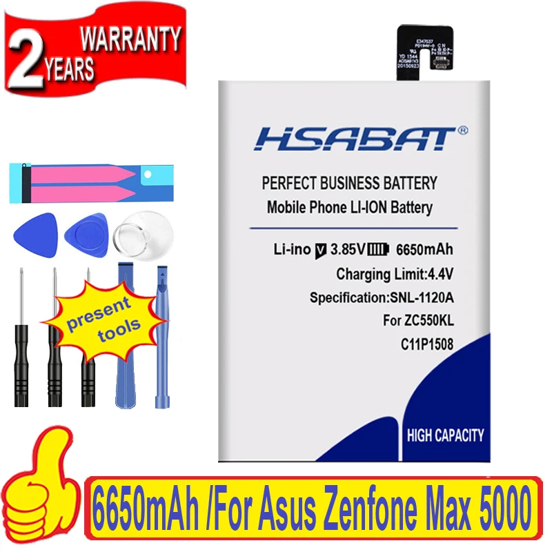 Аккумулятор HSABAT для Asus Zenfone Max 5000 5000Z ZC550KL Z010AD Z010DD C550KL Z010DA 6650mAh C11P1508 | Мобильные