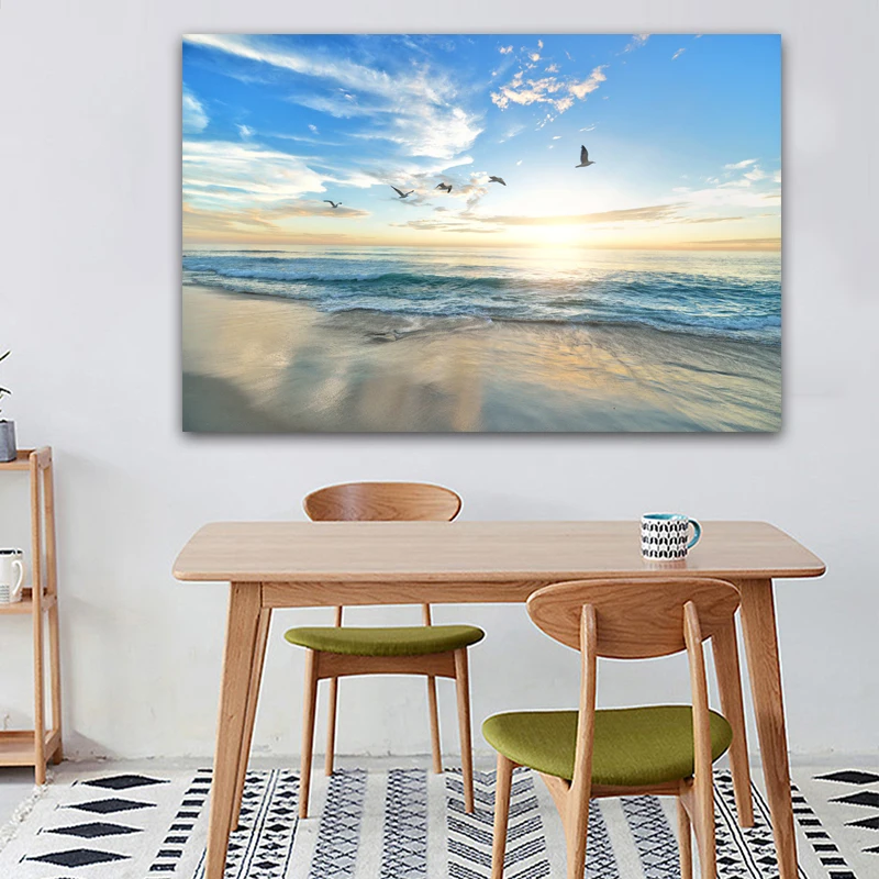 

RELIABLI Landscape Print Ocean Bird and Cloud Sunset Canvas Painting Wall Pictures for Living Room Bedroom Cuadros Home Decor