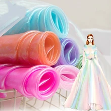 Лазерная тюль ткань органза стеклянная пряжа цветная сетчатая ткань для шитья флуоресцентная пряжа шелк шифон сценическая одежда прозрачная