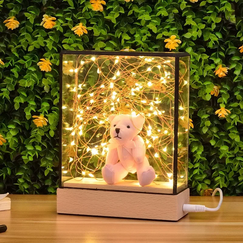 

Nordic Fire Tree Silver Flower Cross Section Square Lamp Birthday Gift Christmas Gift Creative Night Light