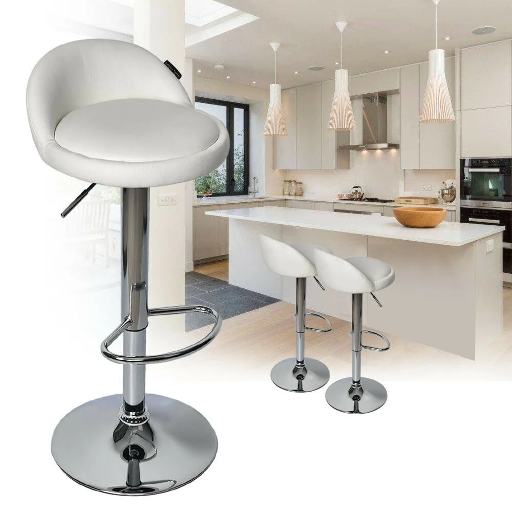 

Set Of 4 Bar Stools Leather Adjustable Hydraulic Back Swivel Seat Counter Chair