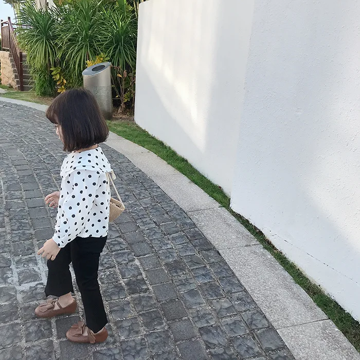 Meninas Polka Camisa Primavera Novas Crianças Manga Longa Rendas Chiffon Onda Lapela Moda Blusas Camisas Topos Dot 2020 23 Blusas e camisas