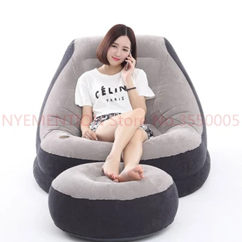

Flocking inflatable lazy sofa bed single sofa nap lounge modern simple bedroom chair with pedal,footstool bean bag chair 5pcs